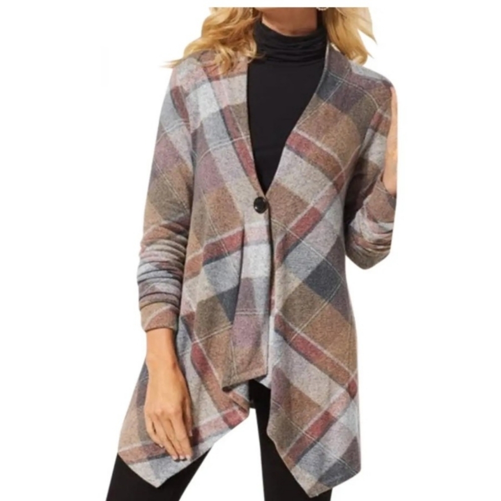 Soft Surroundings Bonnie Plaid Topper Cardigan Size S